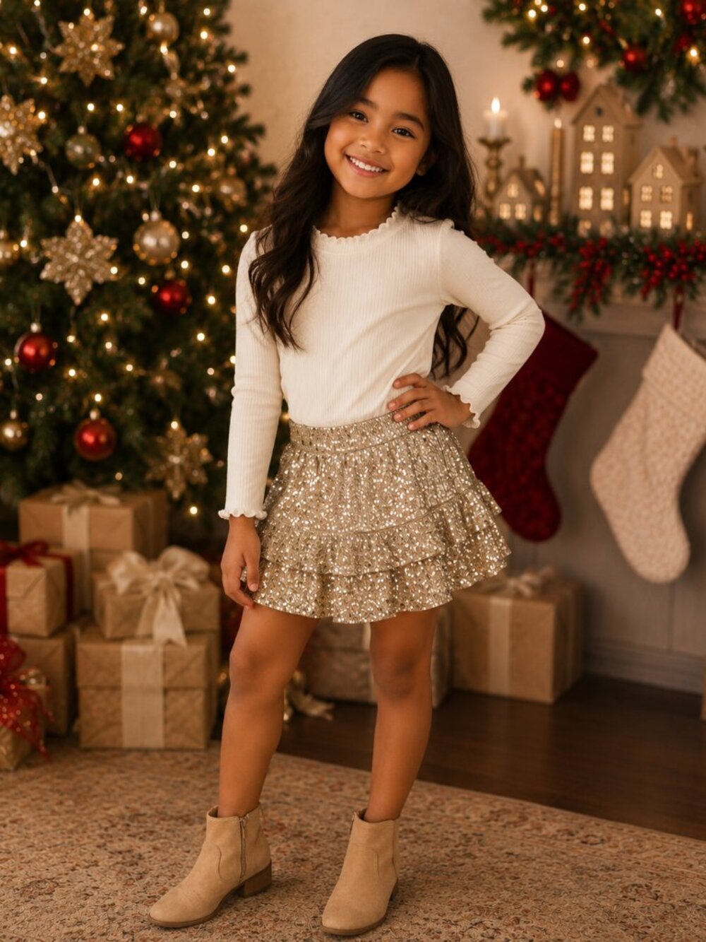 Abercrombie Kids Gold Sequin Skort Girls Size 13/14 Champagne Holiday Party EUC